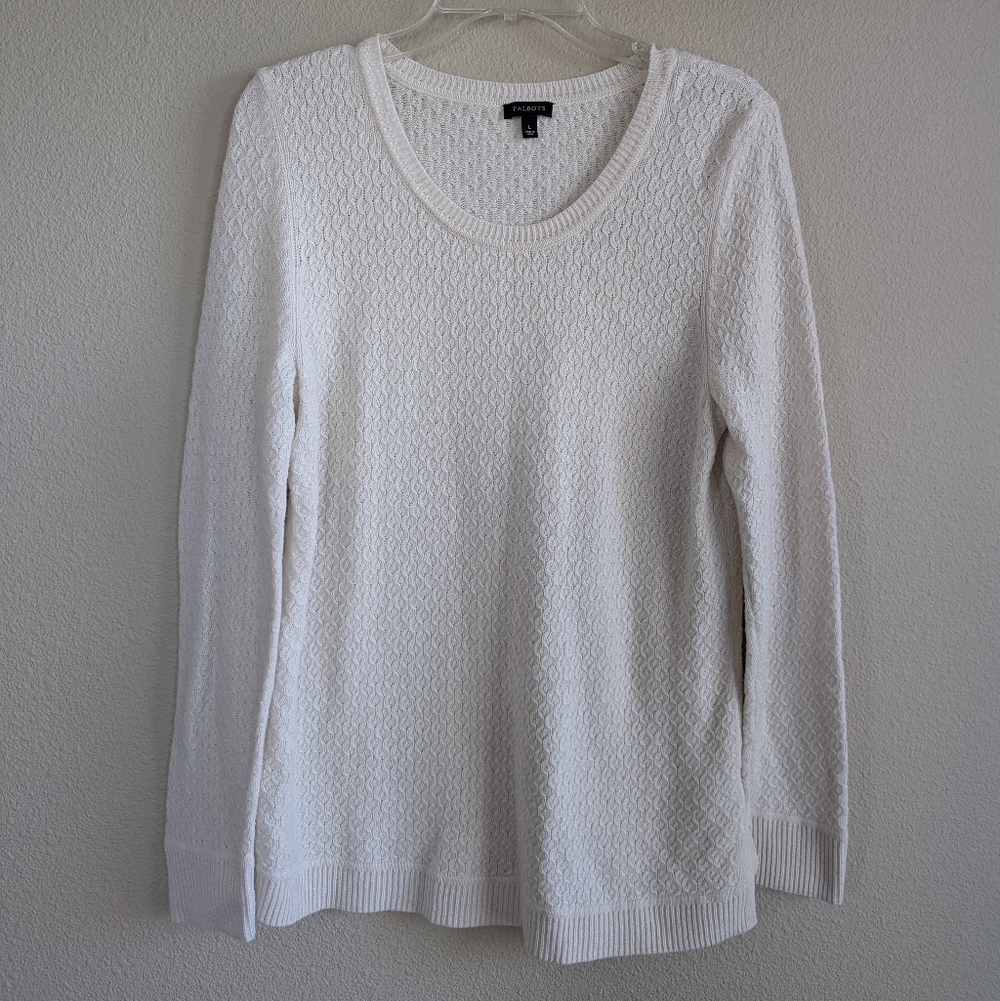 Talbots Size Large Cream Textured Knit Scoop Neck Sweater Lambswool